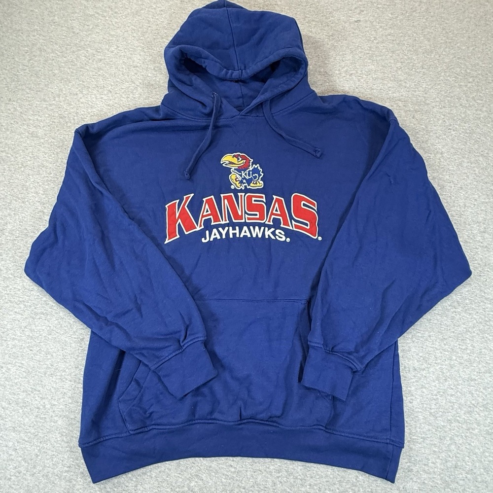 Vintage KU Kansas Jayhawks Hoodie XL Blue Cadre Basketball Sweatshirt